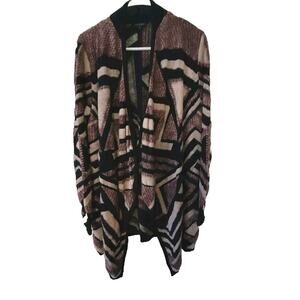 Lucky Brand Medium Sweater Open Front Aztec Southwestern Gray Berry Purple